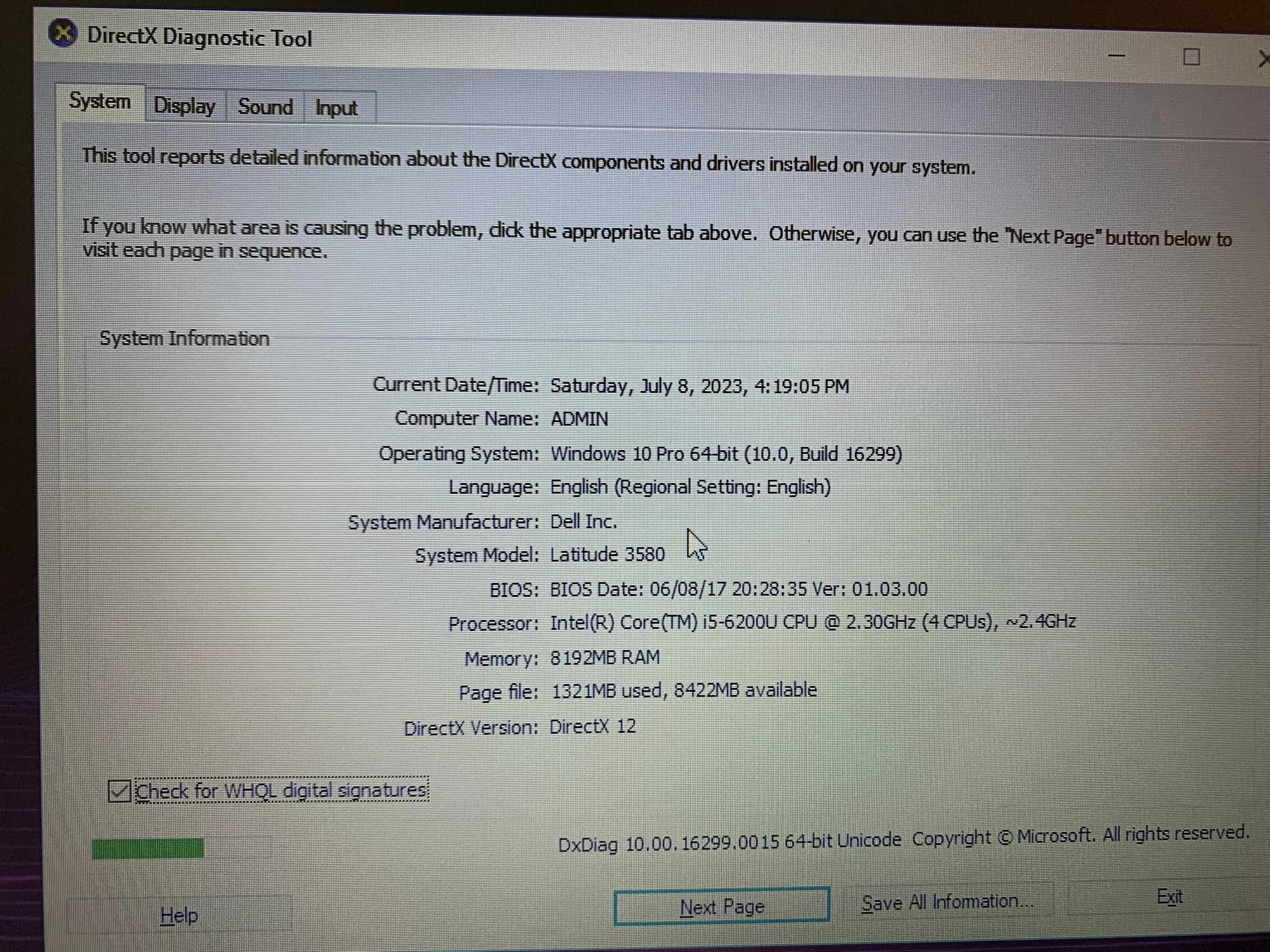 Dell Latitude 3580 i5-6200u Ram 8G Ssd 128G